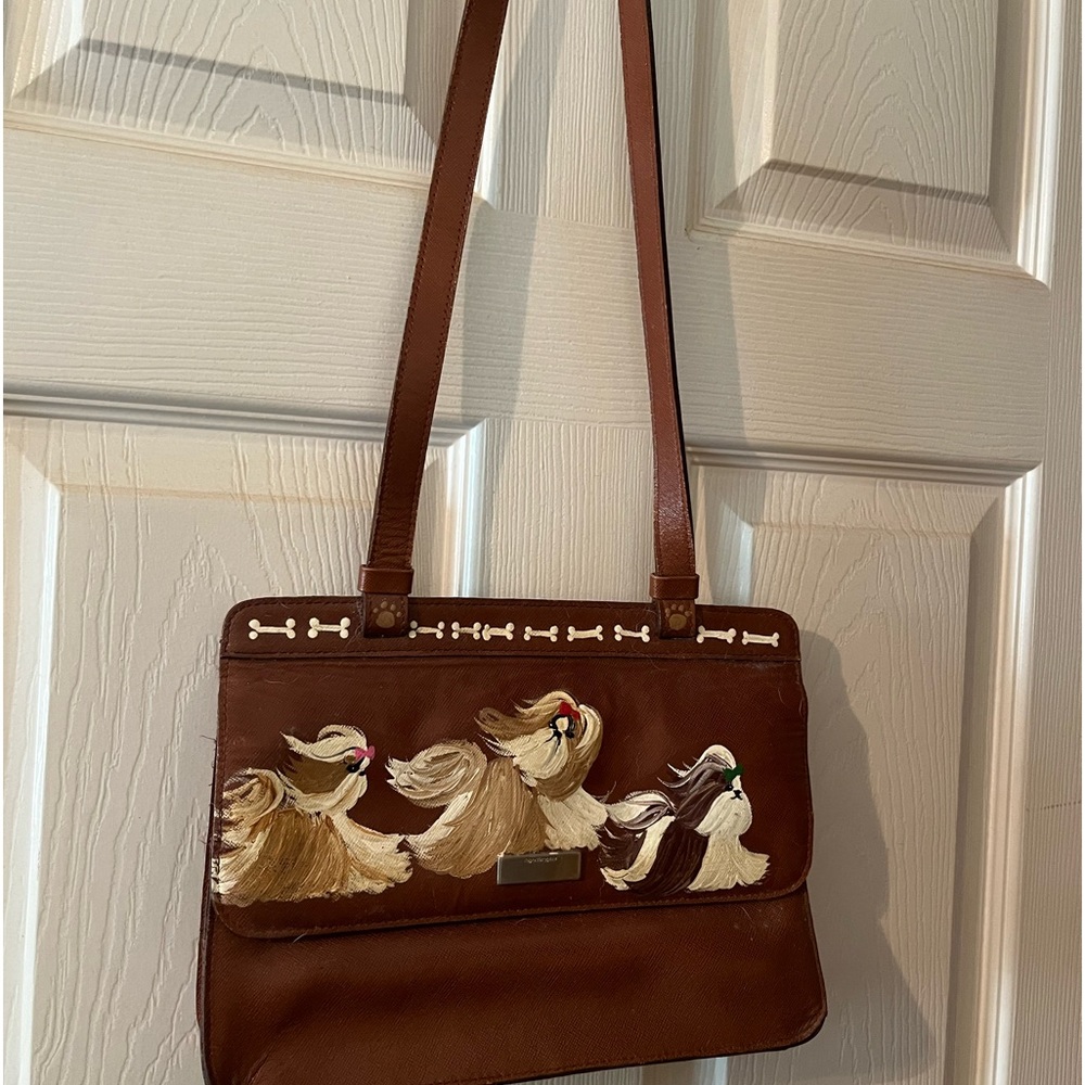 Apostrophe Shih Tzu hand painted leather purse